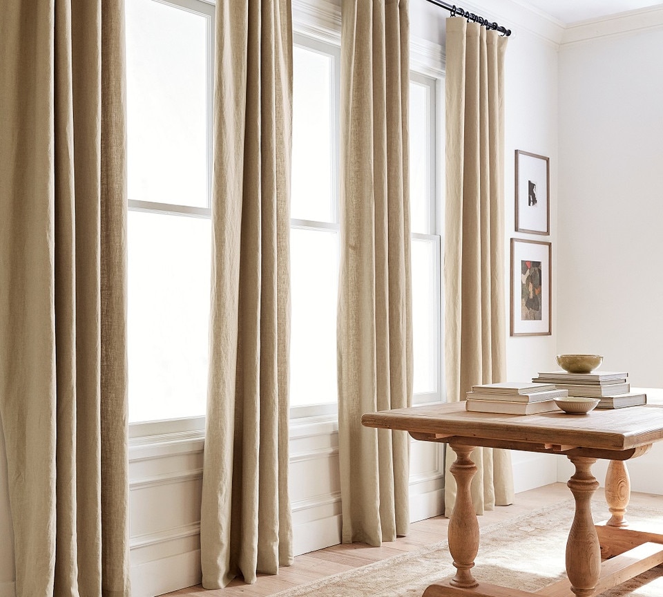 Emery Linen/Cotton Pole-Pocket Blackout Curtain - Oatmeal | Pottery